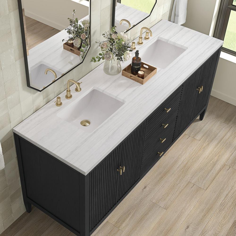 James Martin Vanities Myrrin 72-inch Double Bathroom Vanity in Carbon Oak with Arctic Fall Top - Image 6