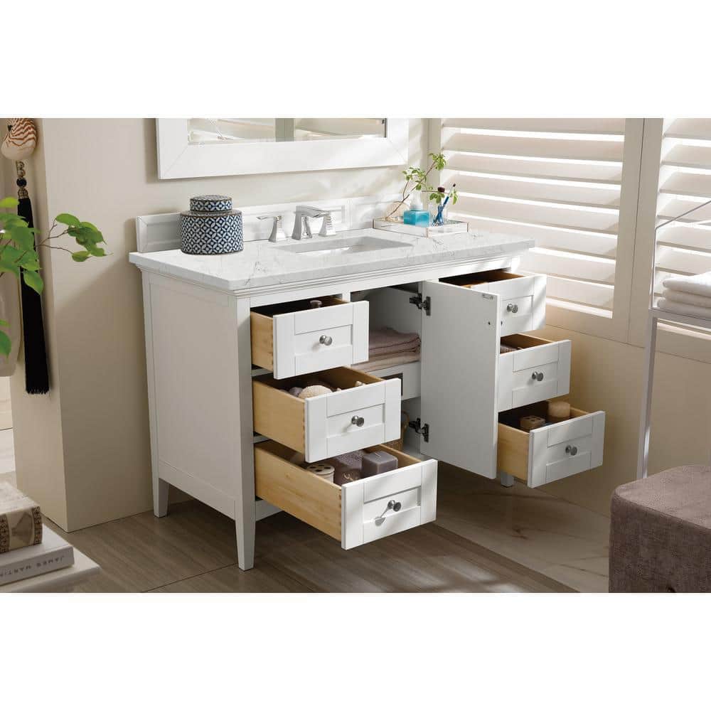 James Martin Vanities Palisades 48" Single Bath Vanity in Bright White with Quartz Top - Image 3