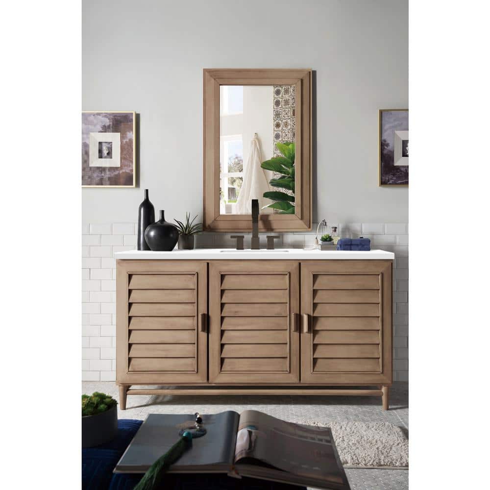 James Martin Vanities Portland 60" Bathroom Vanity in Whitewashed Walnut with Quartz Top - Image 2