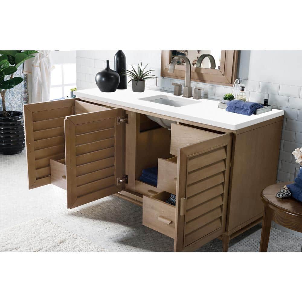James Martin Vanities Portland 60" Bathroom Vanity in Whitewashed Walnut with Quartz Top - Image 4