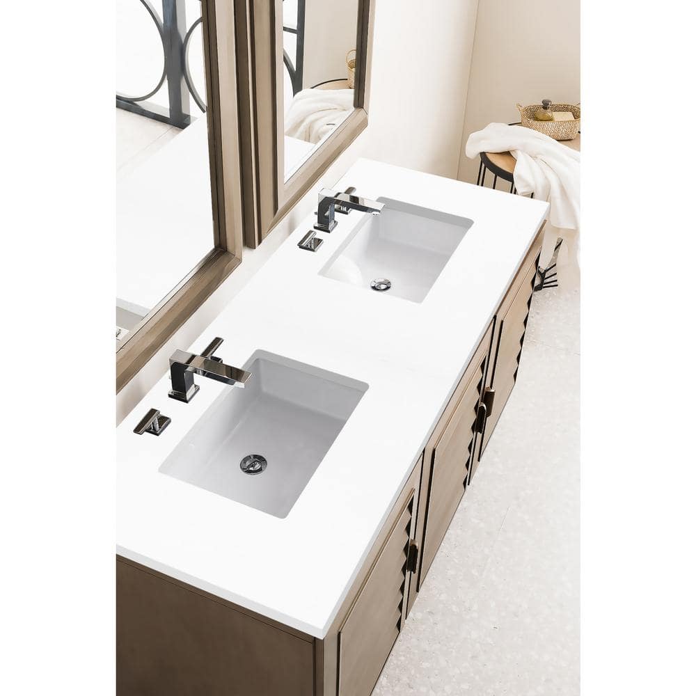 James Martin Vanities Portland 60" Bathroom Vanity in Whitewashed Walnut with Quartz Top - Image 3