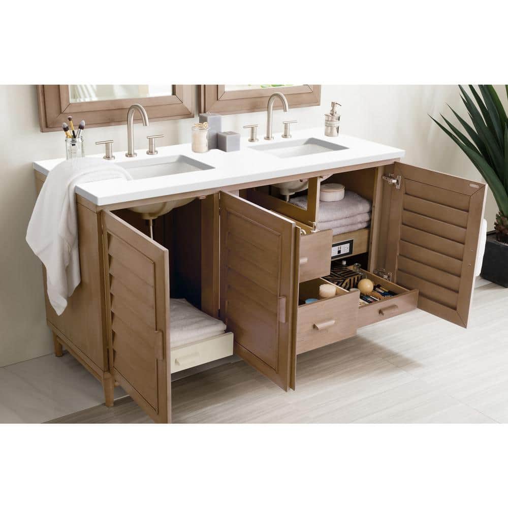 James Martin Vanities Portland 60" Bathroom Vanity in Whitewashed Walnut with Quartz Top - Image 4