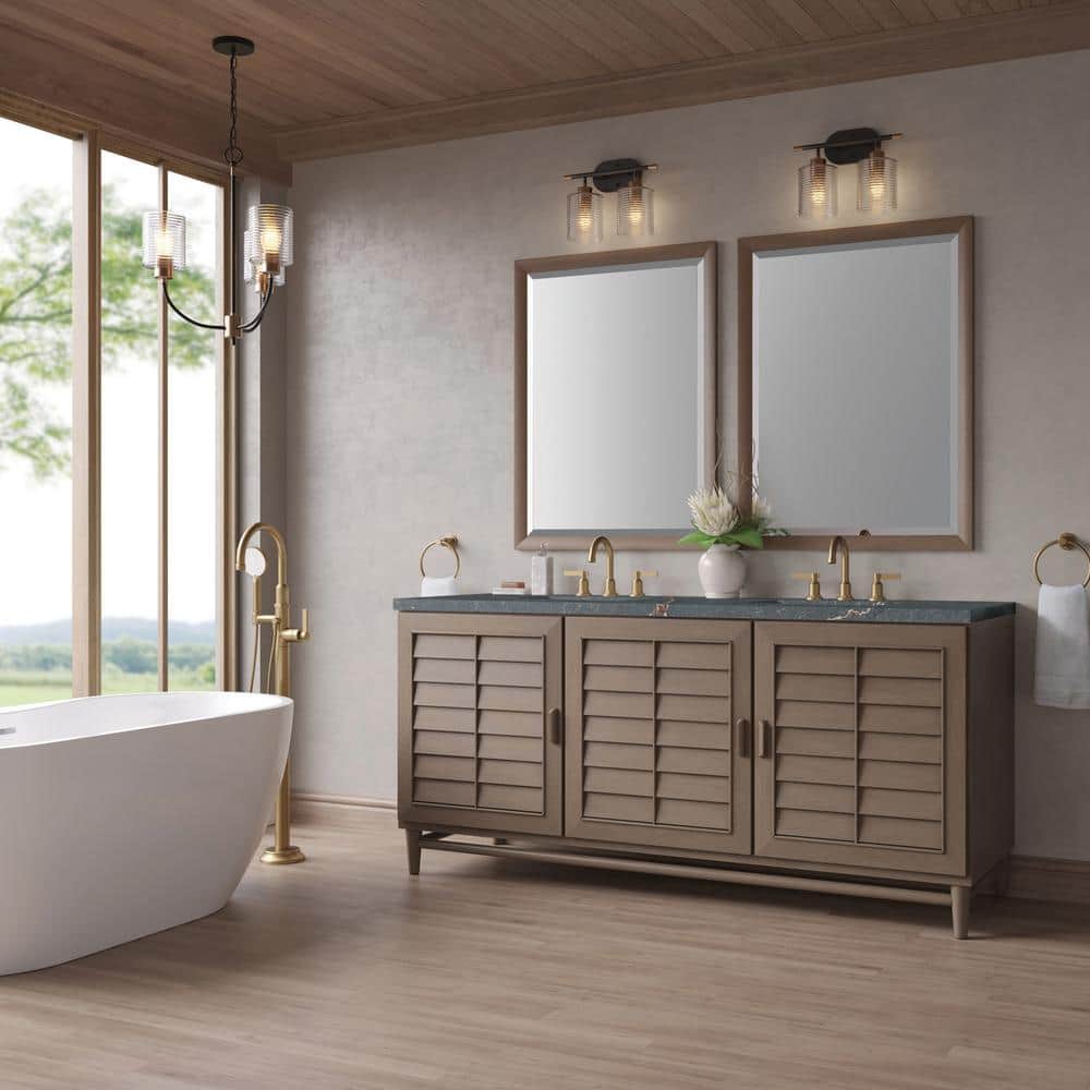 James Martin Vanities Portland 72" Bathroom Vanity in Whitewashed Walnut with Parisien Bleu Quartz Top - Image 3