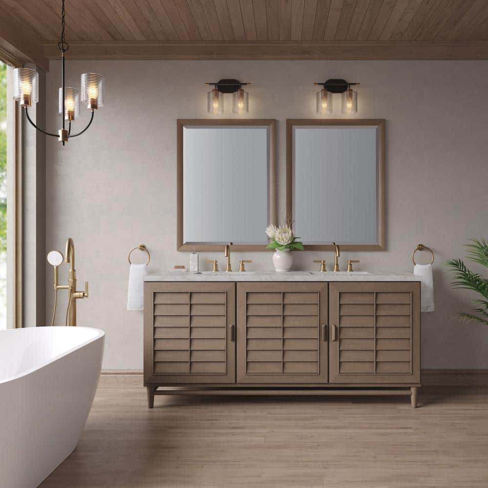 James Martin Vanities Portland 72" Bathroom Vanity in Whitewashed Walnut with Victorian Silver Quartz Top - Image 2