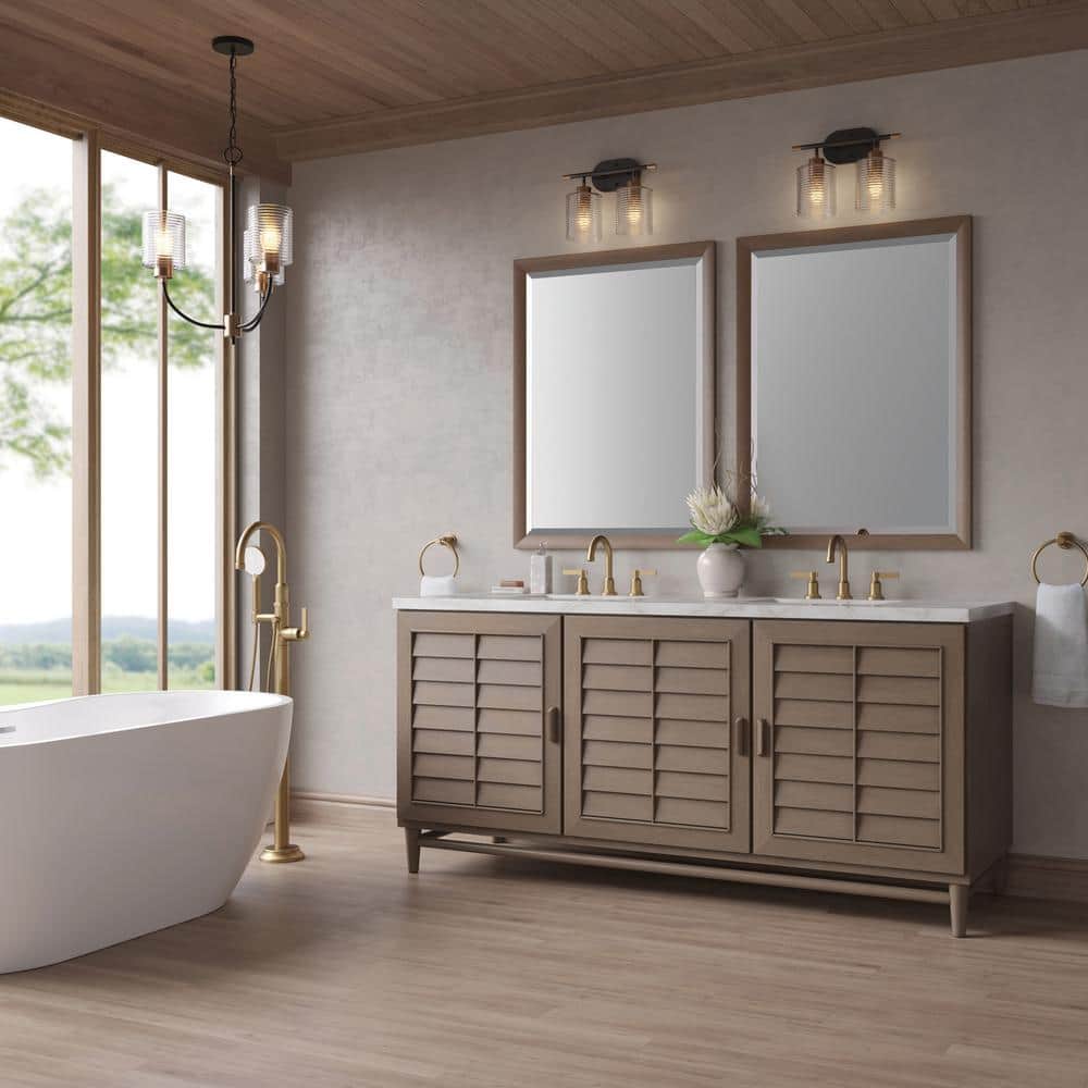James Martin Vanities Portland 72" Bathroom Vanity in Whitewashed Walnut with Victorian Silver Quartz Top - Image 3