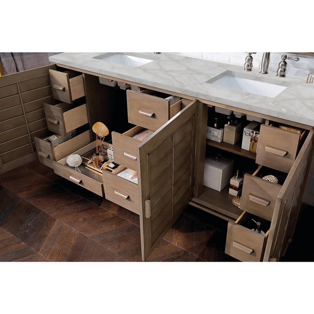 James Martin Vanities Portland 72" Bathroom Vanity in Whitewashed Walnut with Victorian Silver Quartz Top - Image 4