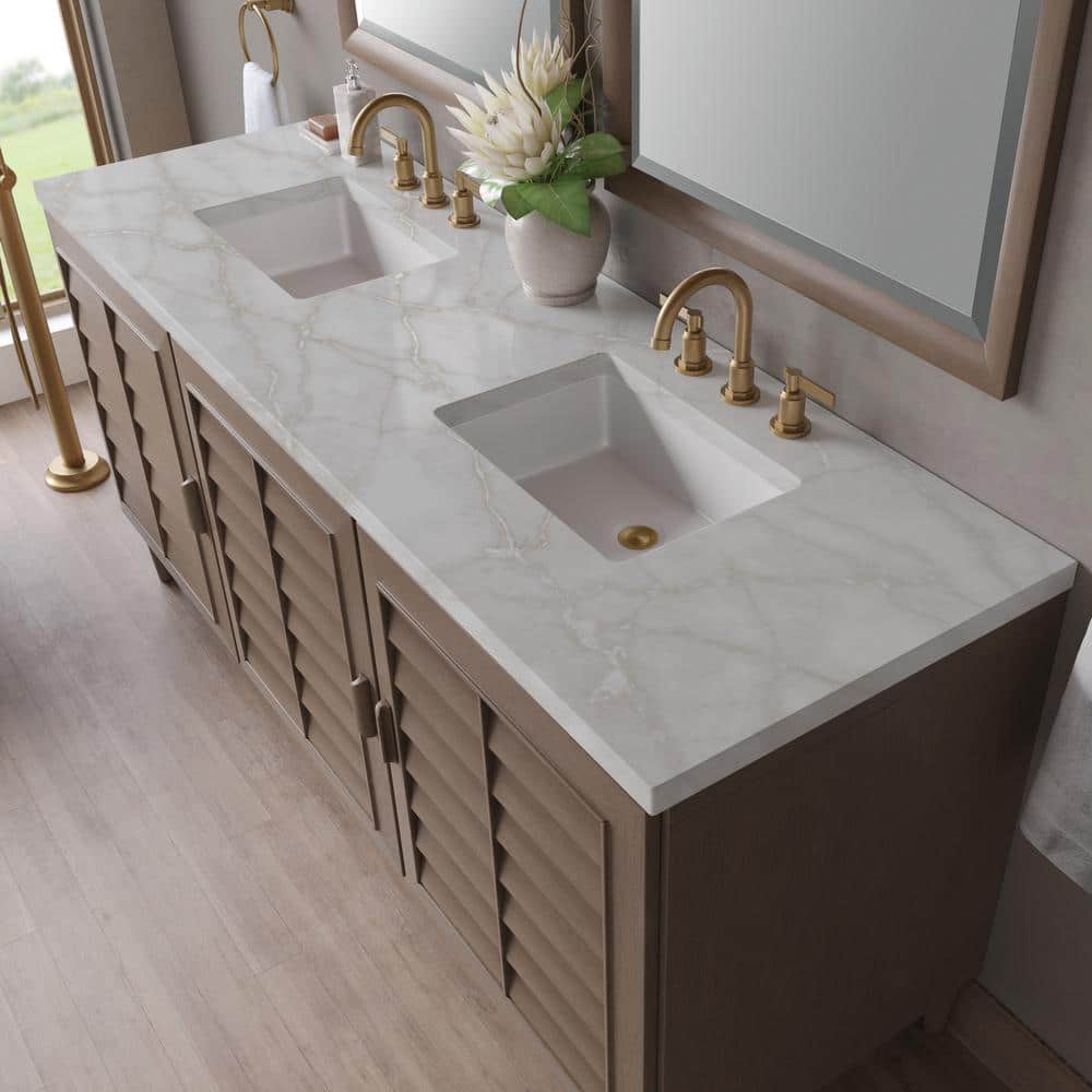 James Martin Vanities Portland 72" Bathroom Vanity in Whitewashed Walnut with Victorian Silver Quartz Top - Image 5