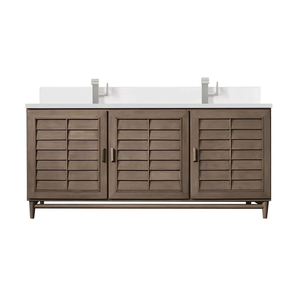 James Martin Vanities Portland 72" Double Bathroom Vanity in Whitewashed Walnut with Quartz Top