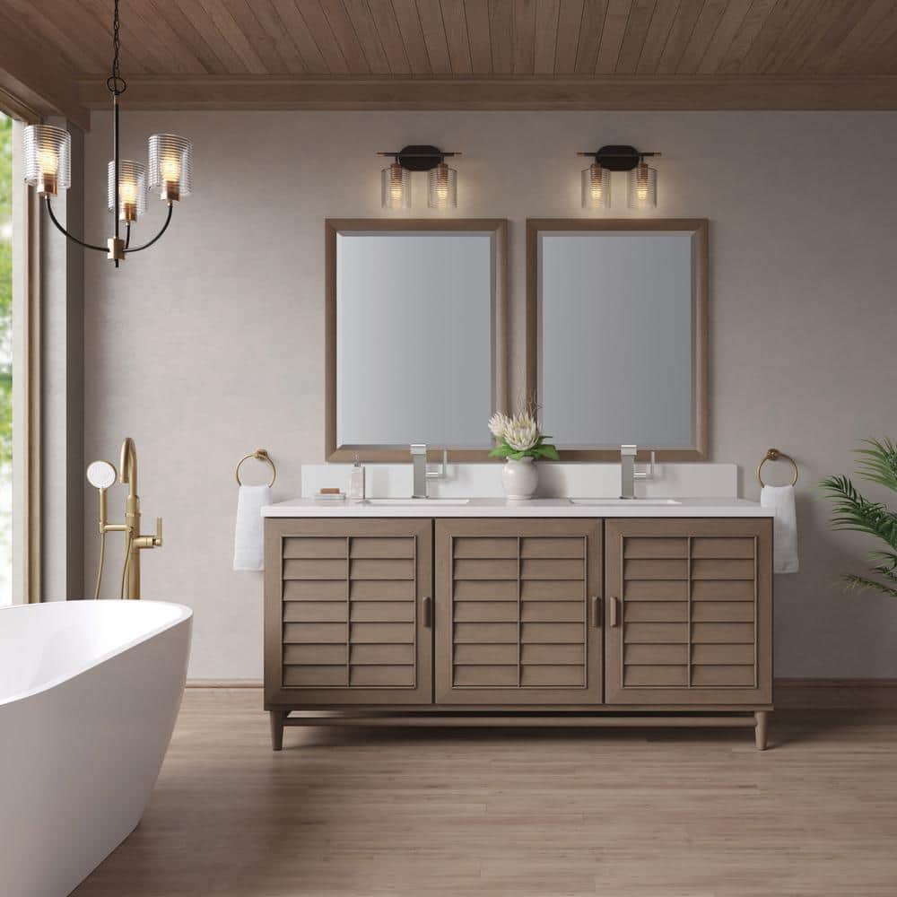James Martin Vanities Portland 72" Double Bathroom Vanity in Whitewashed Walnut with Quartz Top - Image 2