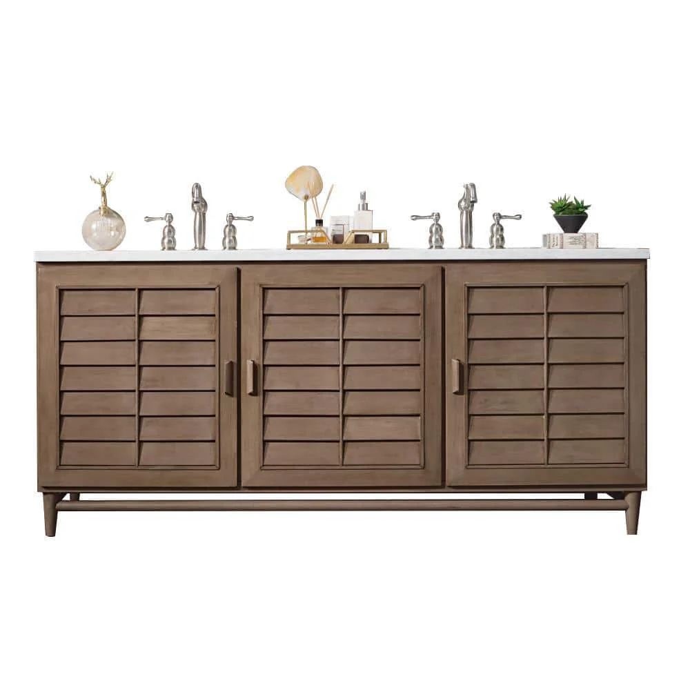 James Martin Vanities Portland 72" Double Vanity in Whitewashed Walnut with Quartz Top