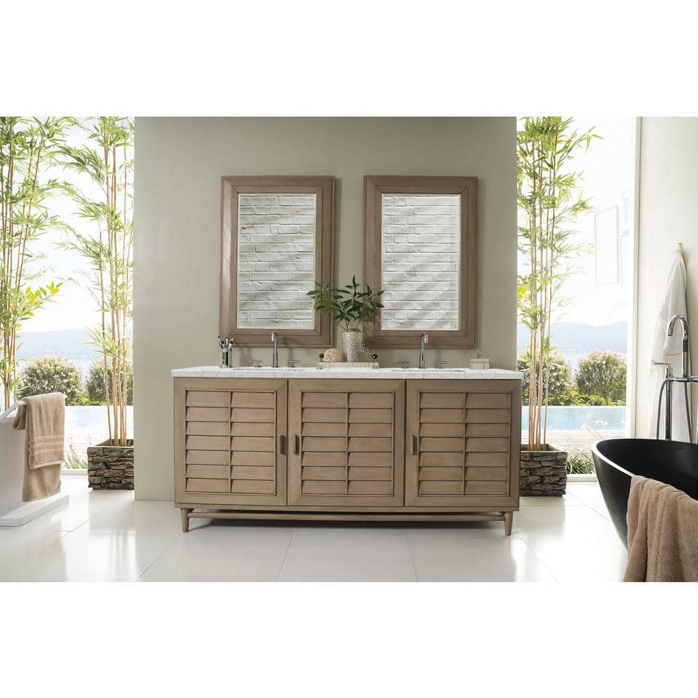 James Martin Vanities Portland 72" Double Vanity in Whitewashed Walnut with Quartz Top - Image 3