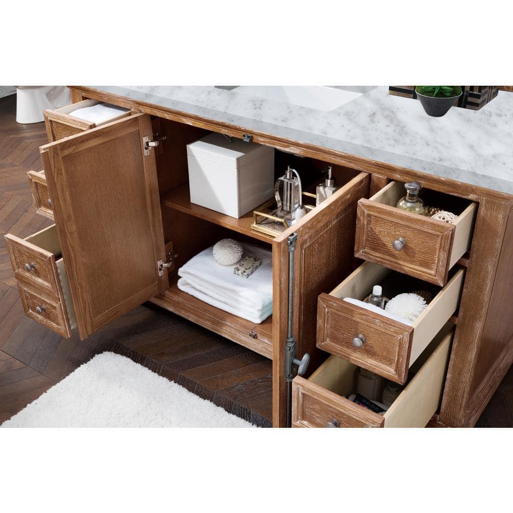 James Martin Vanities Providence 60" Driftwood Vanity with Carrara Marble Top - Image 4