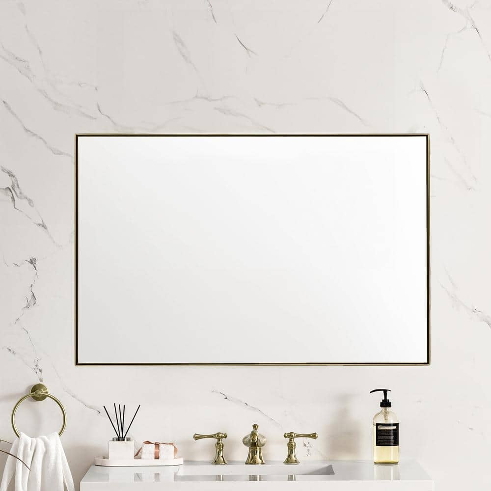 James Martin Vanities Rohe 26" x 40" Rectangular Bathroom Vanity Mirror, Champagne Brass - Image 4