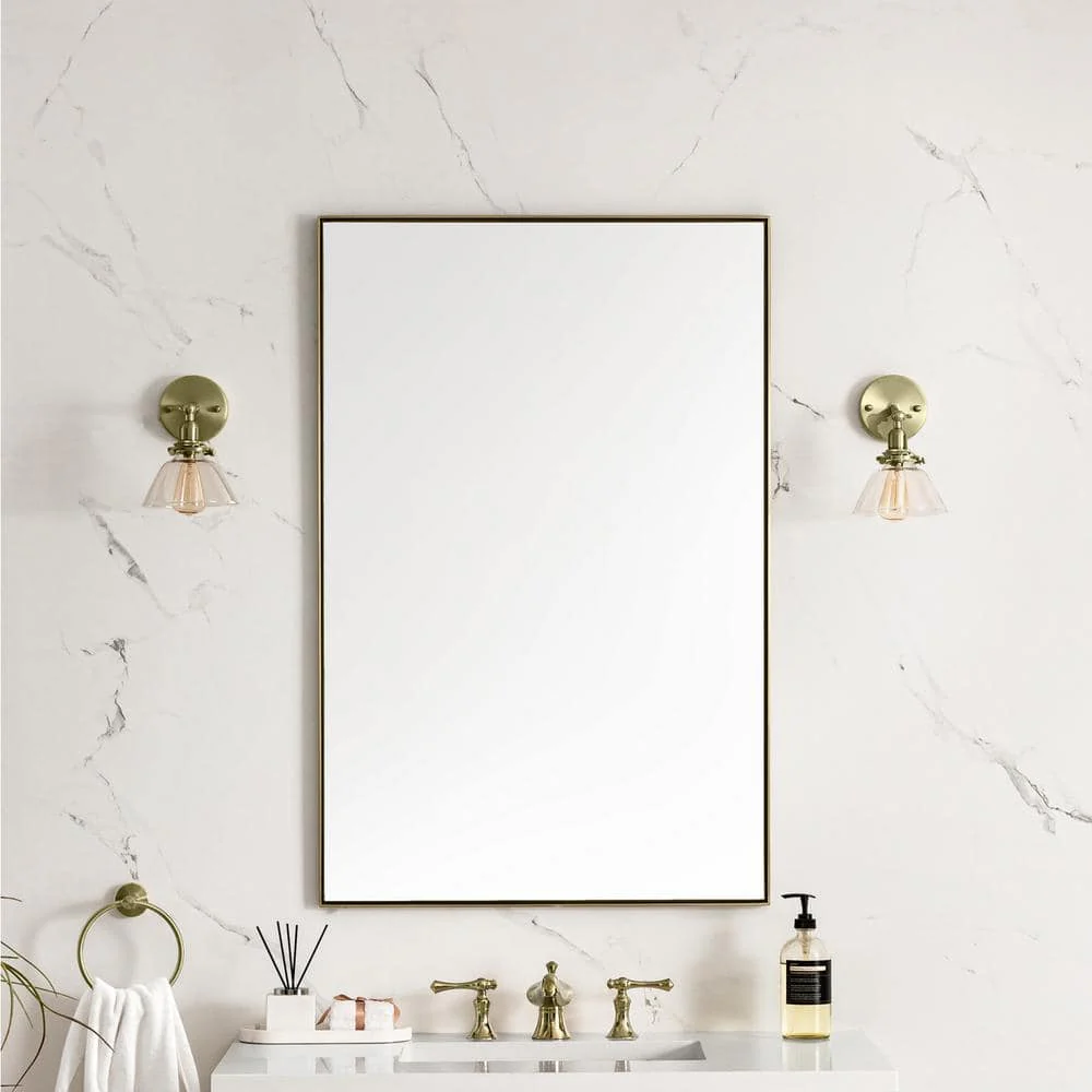 James Martin Vanities Rohe 26" x 40" Rectangular Bathroom Vanity Mirror, Champagne Brass - Image 5