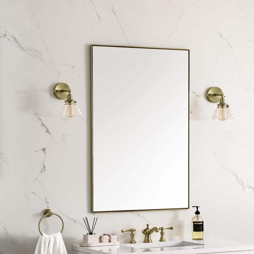 James Martin Vanities Rohe 26" x 40" Rectangular Bathroom Vanity Mirror, Champagne Brass - Image 8