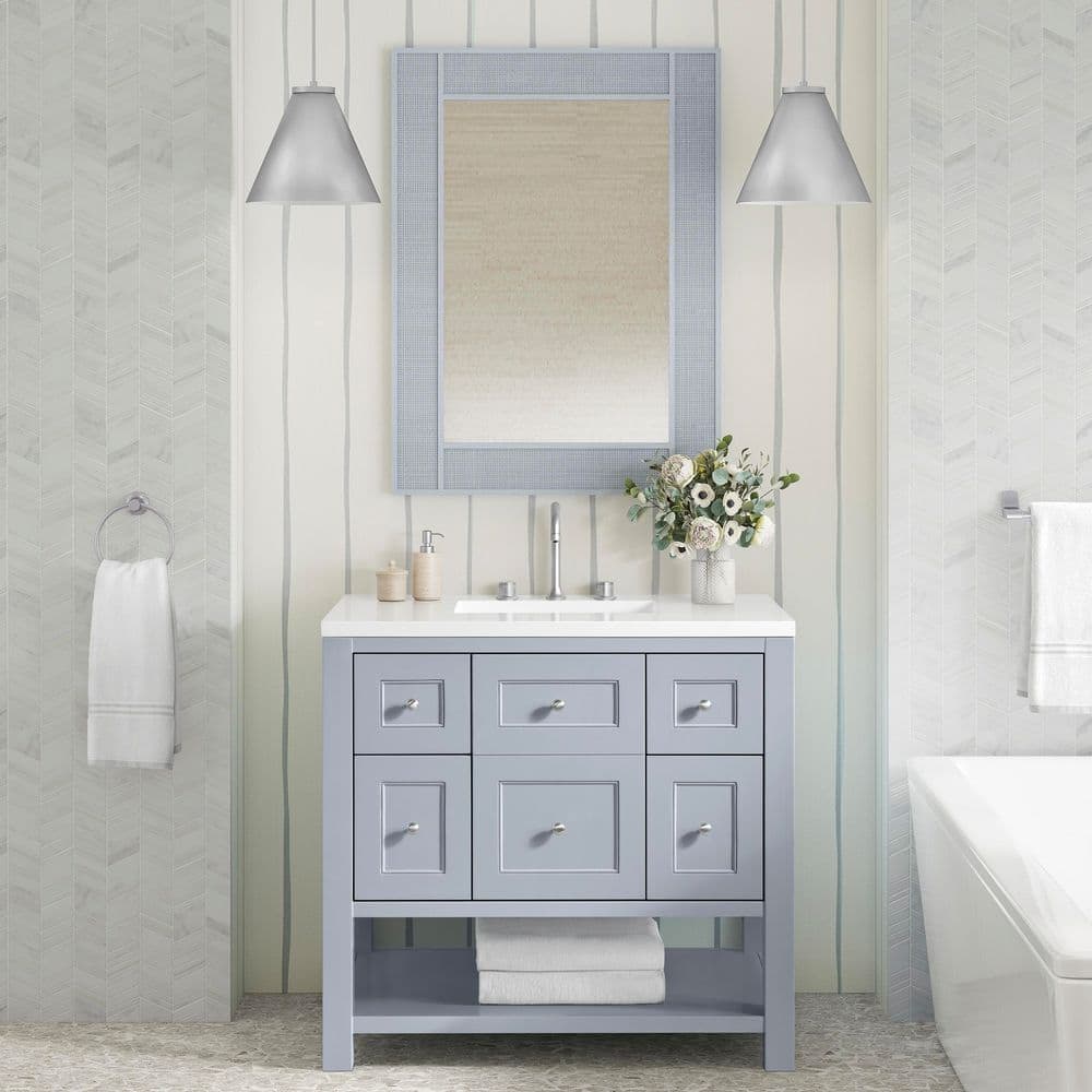 James Martin Vanities Solene 28" x 38" Serenity Blue Vanity Mirror - Image 6