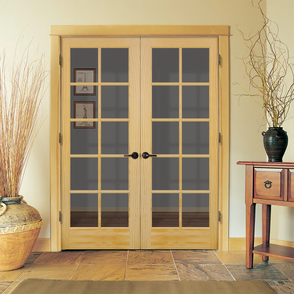 JELD-WEN 10 Lite Wood 48-in x 80-in Unfinished Pine Interior French Door with Clear Glass, Prehung, Hardware Included - Image 2