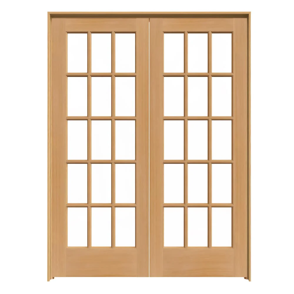 JELD-WEN 15 Lite Wood 60-in x 80-in Unfinished Clear Glass Unfinished Pine Interior French Door, Prehung (Hardware Included)