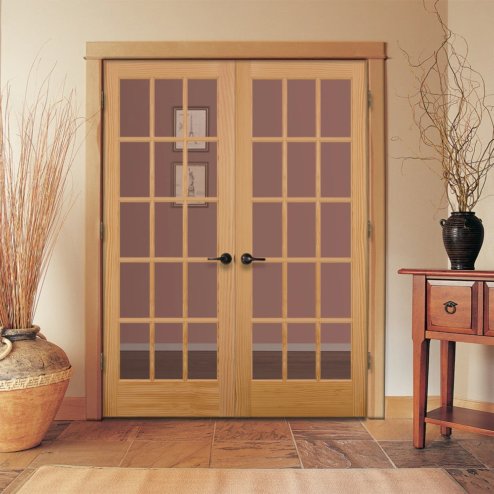 JELD-WEN 15 Lite Wood 60-in x 80-in Unfinished Clear Glass Unfinished Pine Interior French Door, Prehung (Hardware Included) - Image 2