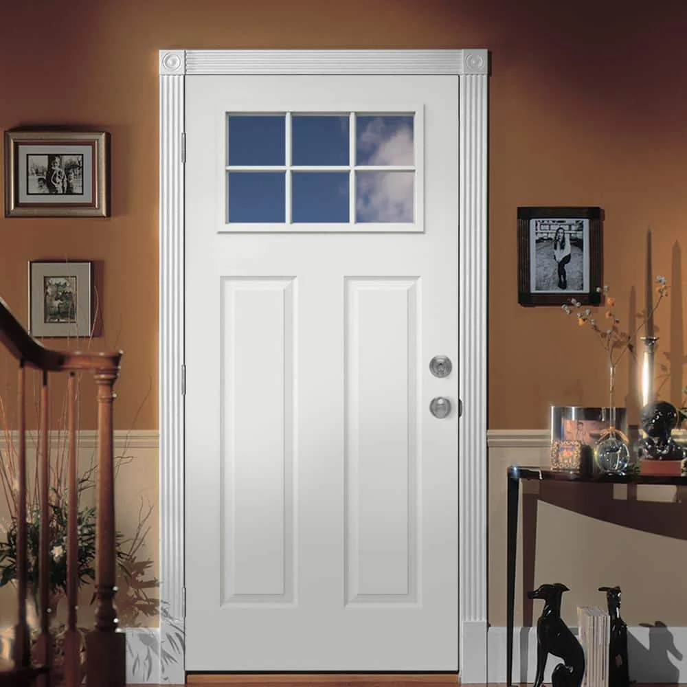 JELD-WEN 30 in. x 80 in. 6 Lite Craftsman Primed Steel Prehung Right-Hand Inswing Front Door with Brickmould - Image 4