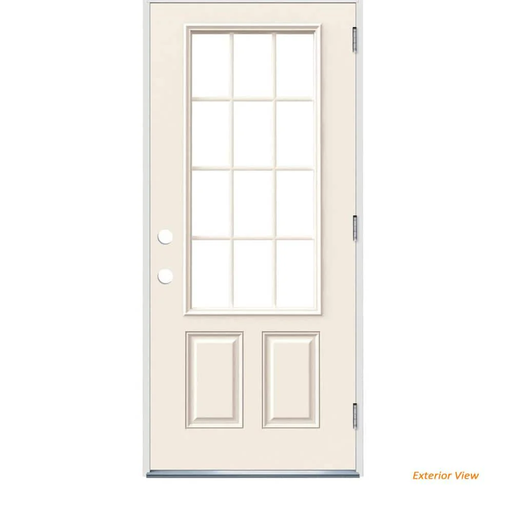JELD-WEN 32 in. x 80 in. 12-Lite Primed Steel Prehung Left-Hand Outswing Back/Entry Door - Image 3
