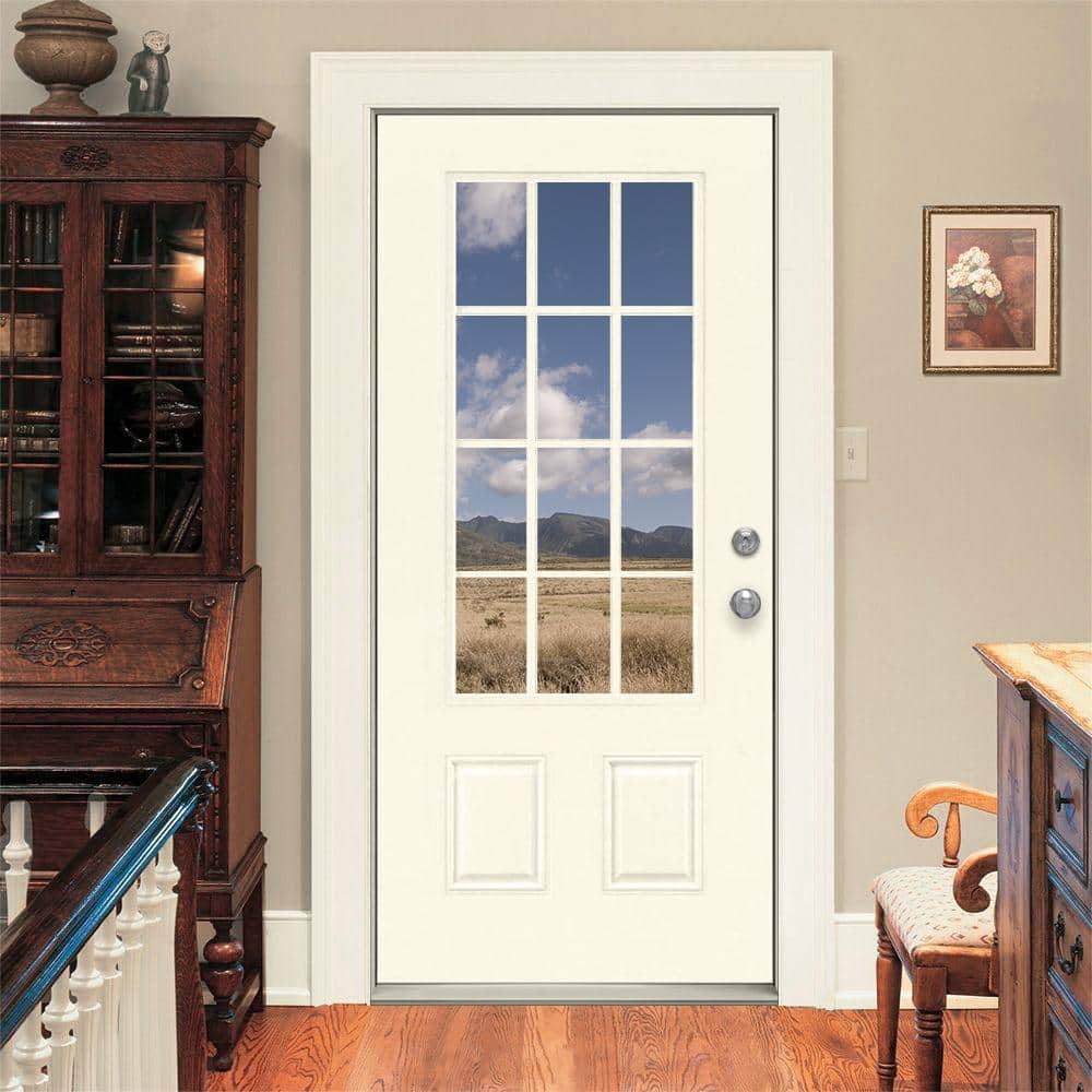 JELD-WEN 32 in. x 80 in. 12-Lite Primed Steel Prehung Left-Hand Outswing Back/Entry Door - Image 4