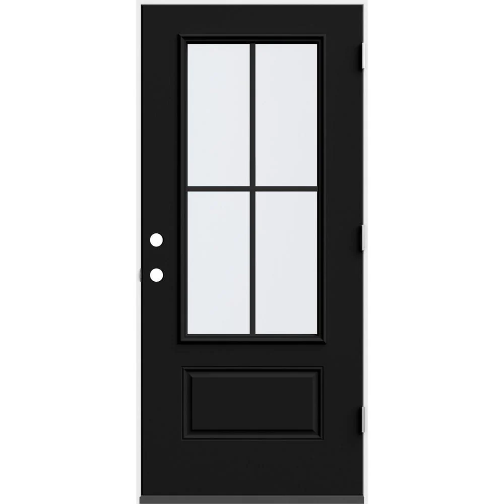 JELD-WEN 36 in. x 80 in. 1 Panel Left-Hand Inswing 3/4 Lite Clear Glass Black Steel Prehung Front Door - Image 2