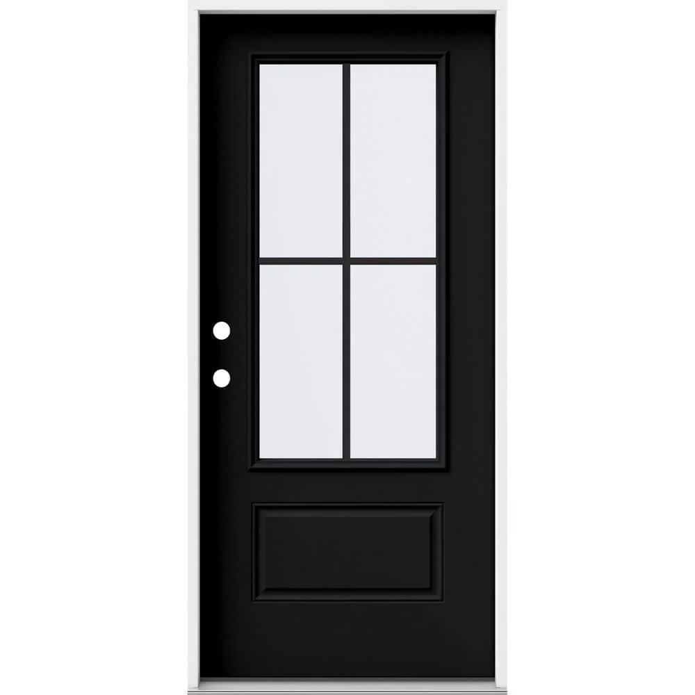 JELD-WEN 36 in. x 80 in. 1 Panel Right-Hand Inswing 3/4 Lite Clear Glass Black Steel Prehung Front Door