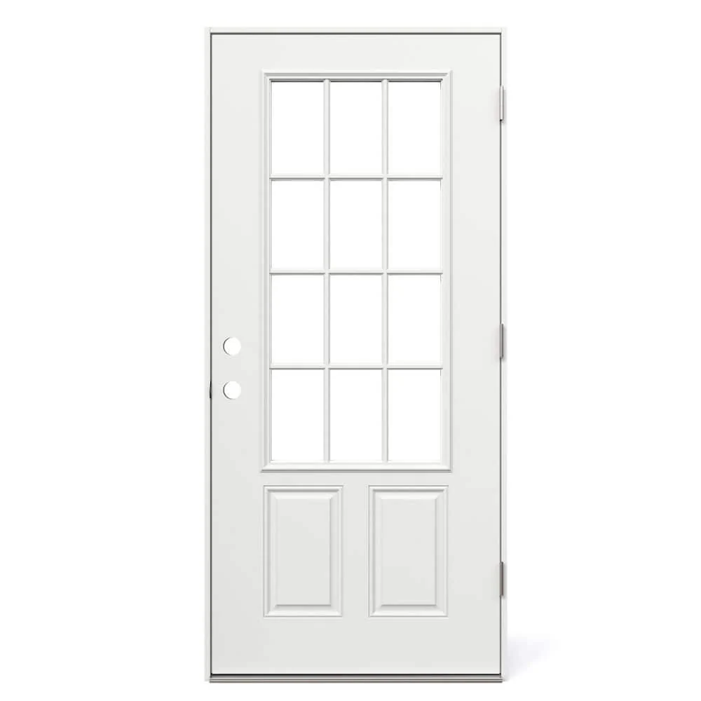 JELD-WEN 36 in. x 80 in. 12 Lite Primed Steel Prehung Left-Hand Outswing Front Door