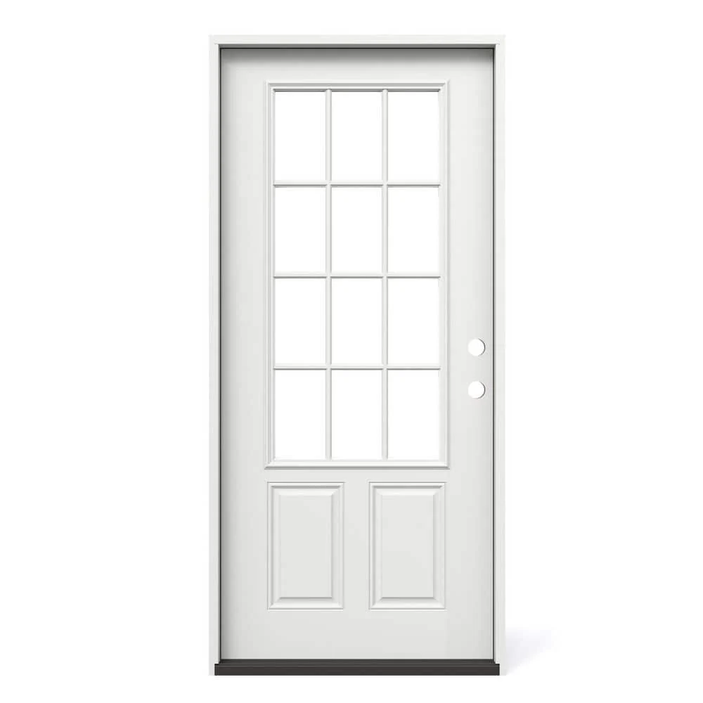 JELD-WEN 36 in. x 80 in. 12 Lite Primed Steel Prehung Left-Hand Outswing Front Door - Image 8