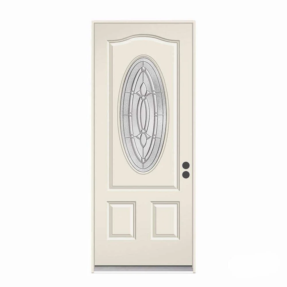 JELD-WEN 36 in. x 80 in. 3/4 Oval Lite Blakely Primed Steel Prehung Left-Hand Inswing Front Door