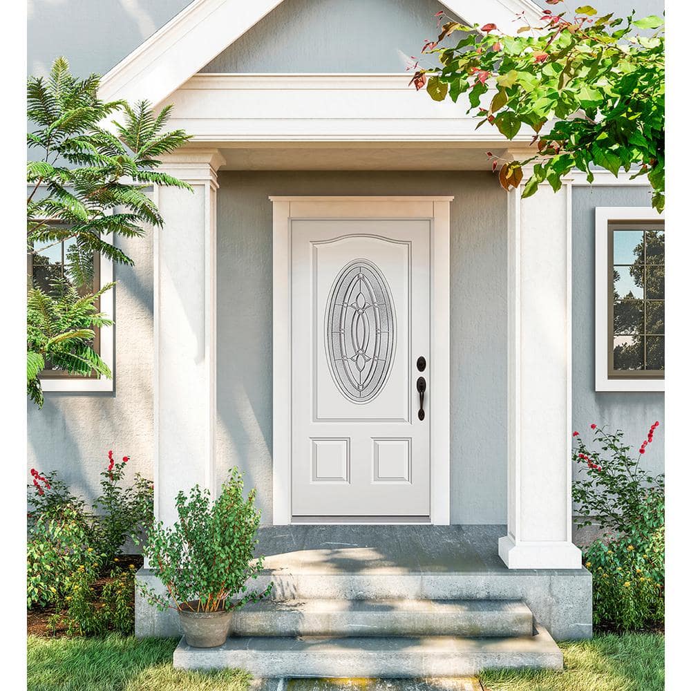 JELD-WEN 36 in. x 80 in. 3/4 Oval Lite Blakely Primed Steel Prehung Left-Hand Inswing Front Door - Image 2