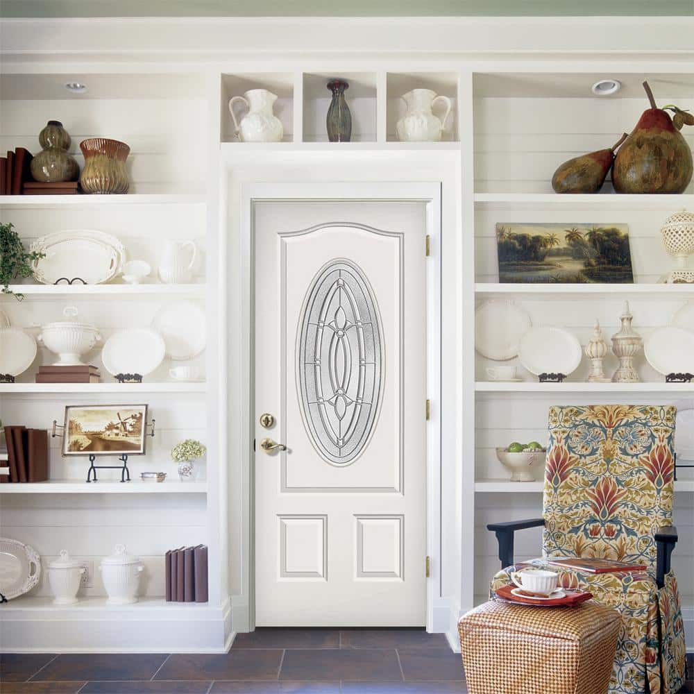 JELD-WEN 36 in. x 80 in. 3/4 Oval Lite Blakely Primed Steel Prehung Left-Hand Inswing Front Door - Image 3