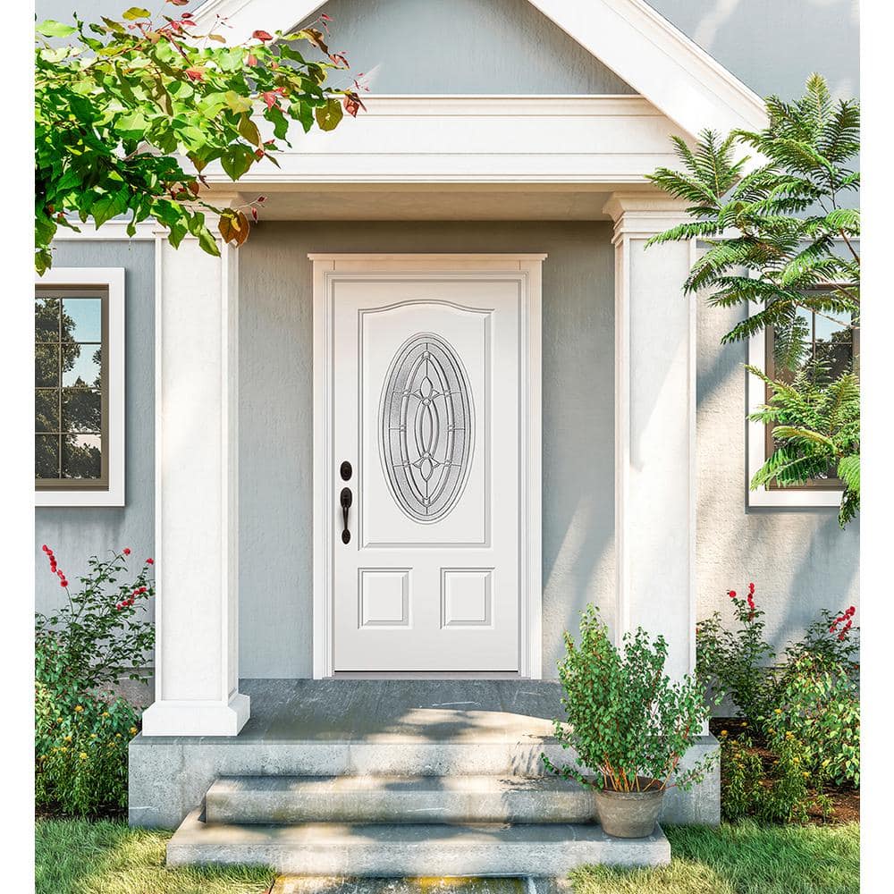 JELD-WEN 36 in. x 80 in. 3/4 Oval Lite Blakely Primed Steel Prehung Right-Hand Inswing Front Door - Image 2