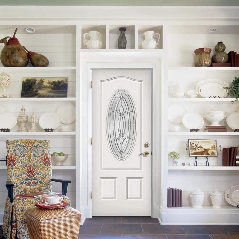 JELD-WEN 36 in. x 80 in. 3/4 Oval Lite Blakely Primed Steel Prehung Right-Hand Inswing Front Door - Image 3