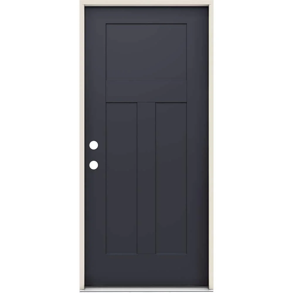 JELD-WEN 36 in. x 80 in. 3-Panel Right-Hand Inswing Craftsman Black Steel Prehung Front Door