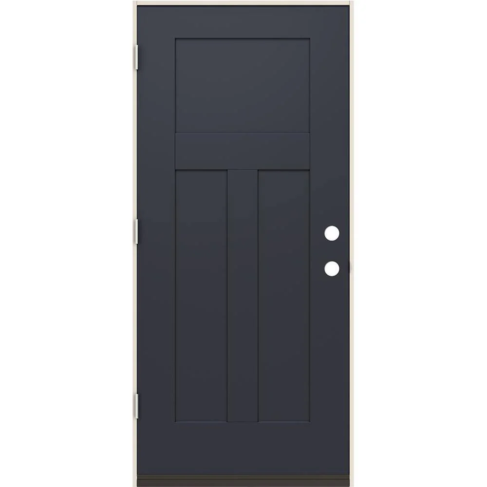 JELD-WEN 36 in. x 80 in. 3-Panel Right-Hand Inswing Craftsman Black Steel Prehung Front Door - Image 2