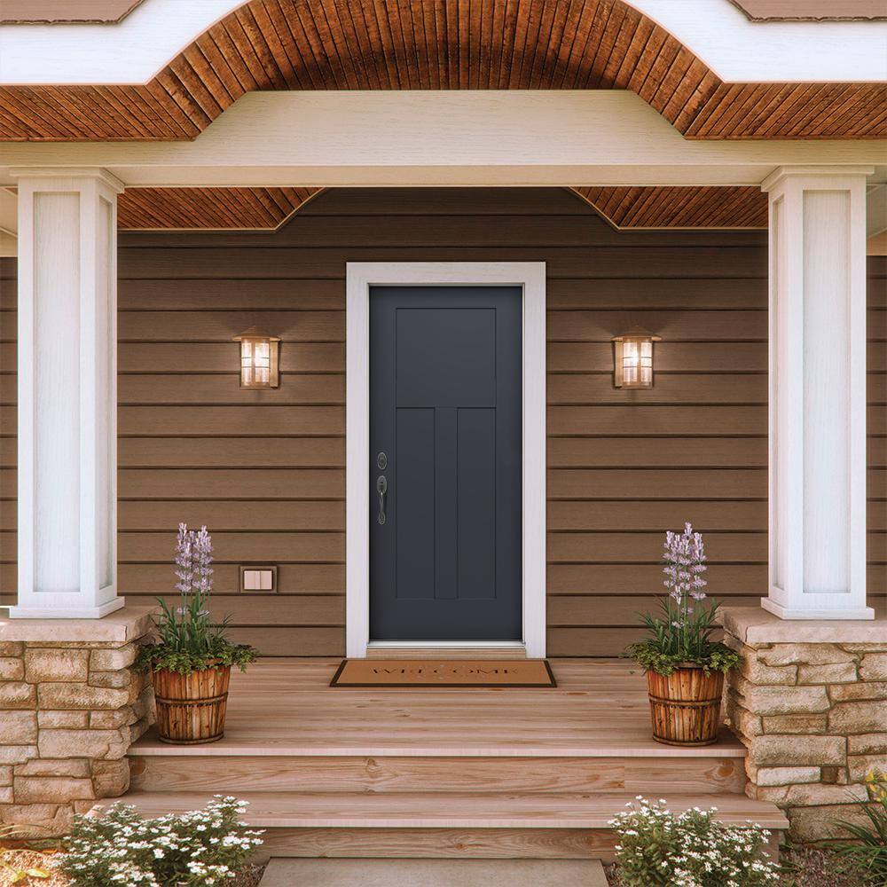 JELD-WEN 36 in. x 80 in. 3-Panel Right-Hand Inswing Craftsman Black Steel Prehung Front Door - Image 3