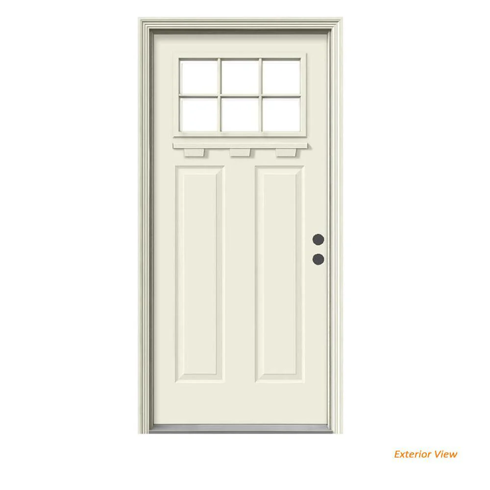 JELD-WEN 36 in. x 80 in. 6-Lite Craftsman Primed Steel Prehung Left-Hand Inswing Front Door with Brickmould and Shelf - Image 2