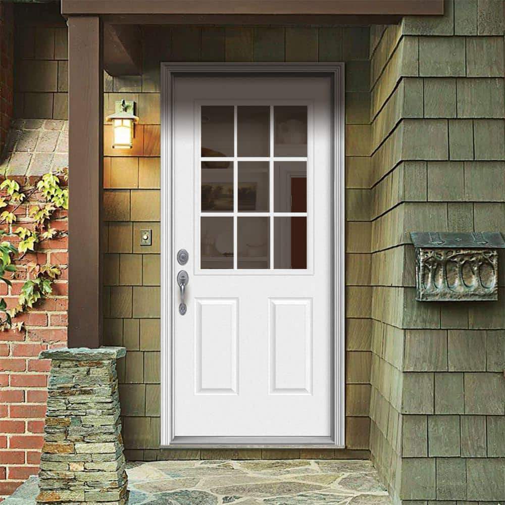 JELD-WEN 36 in. x 80 in. 9 Lite Primed Fiberglass Prehung Right-Hand Inswing Entry Door - Image 2