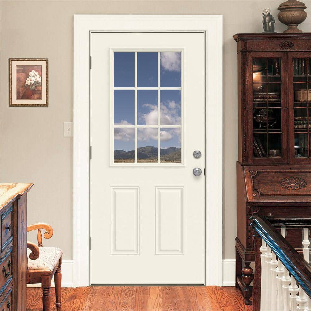 JELD-WEN 36 in. x 80 in. 9 Lite Primed Fiberglass Prehung Right-Hand Inswing Entry Door - Image 5