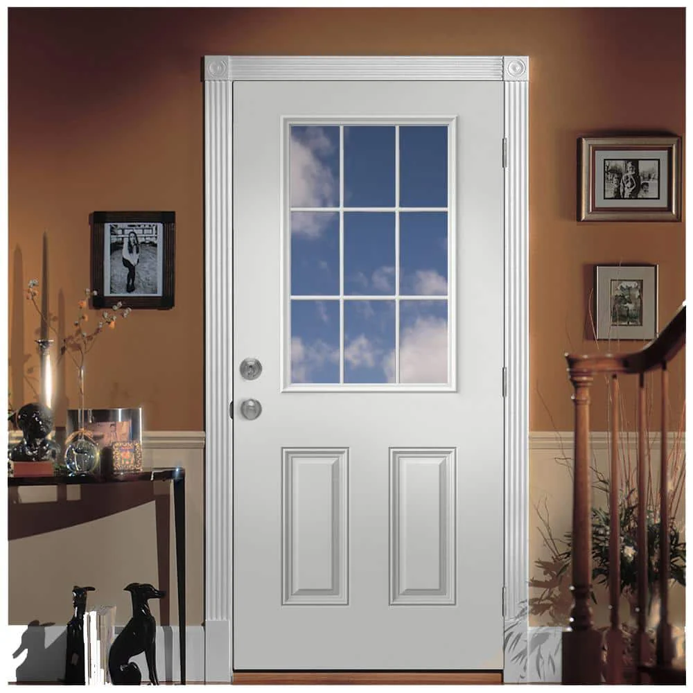 JELD-WEN 36 in. x 80 in. 9 Lite Primed Steel Prehung Left-Hand Inswing Back Door with Brickmould - Image 3