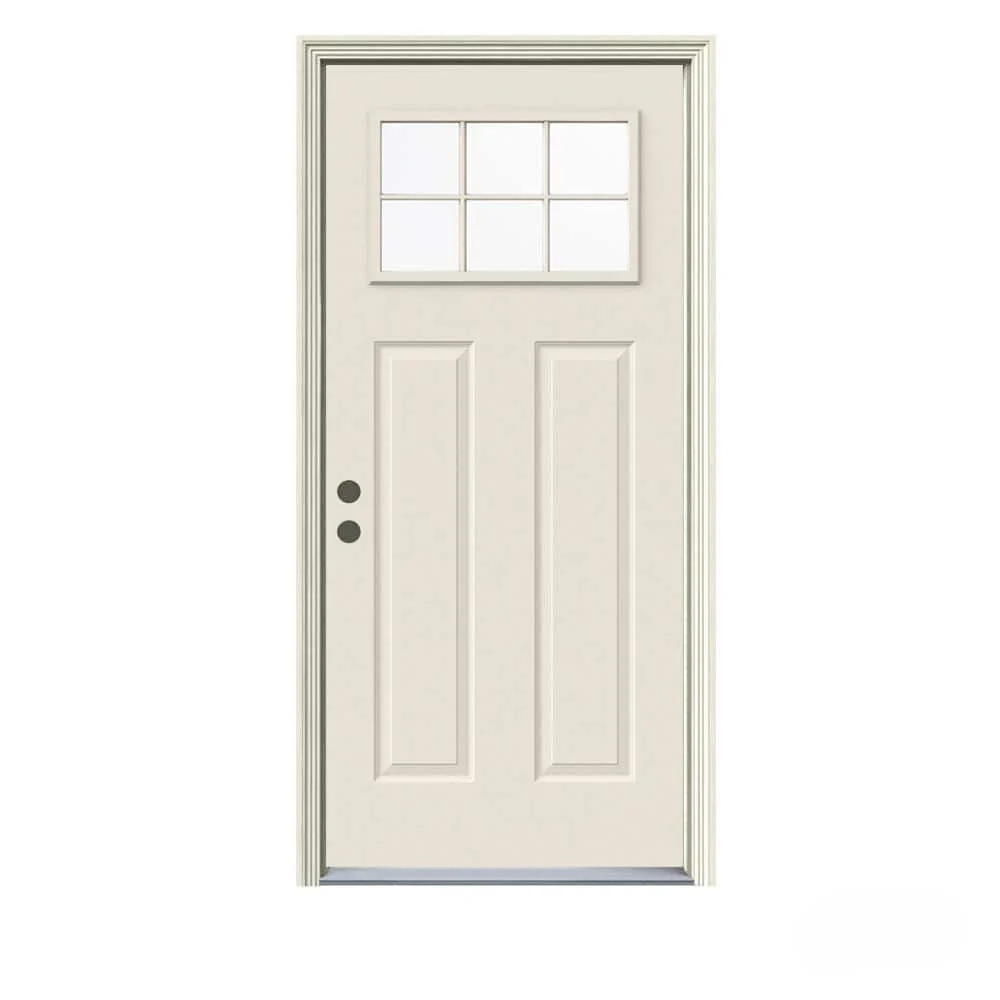 JELD-WEN 36 in. x 80 in. Craftsman Primed Right-Hand Inswing 6-Lite Clear Steel Prehung Front Door with Brickmould