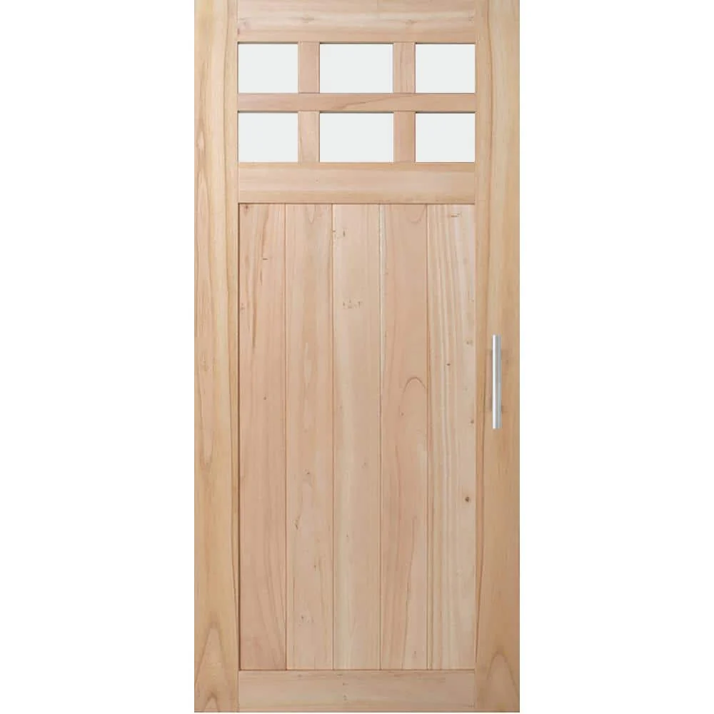 JELD-WEN 36 in. x 80 in. DesignGlide Farmhouse Unfinished Solid Wood 6-Lite Obscure Glass Sliding Barn Door & Black Hardware Kit - Image 7