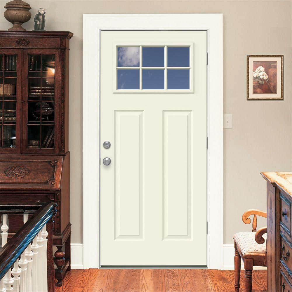 JELD-WEN 36 in. x 80 in. Primed Left-Hand Inswing 6-Lite Clear Steel Prehung Front Door with Brickmould - Image 3