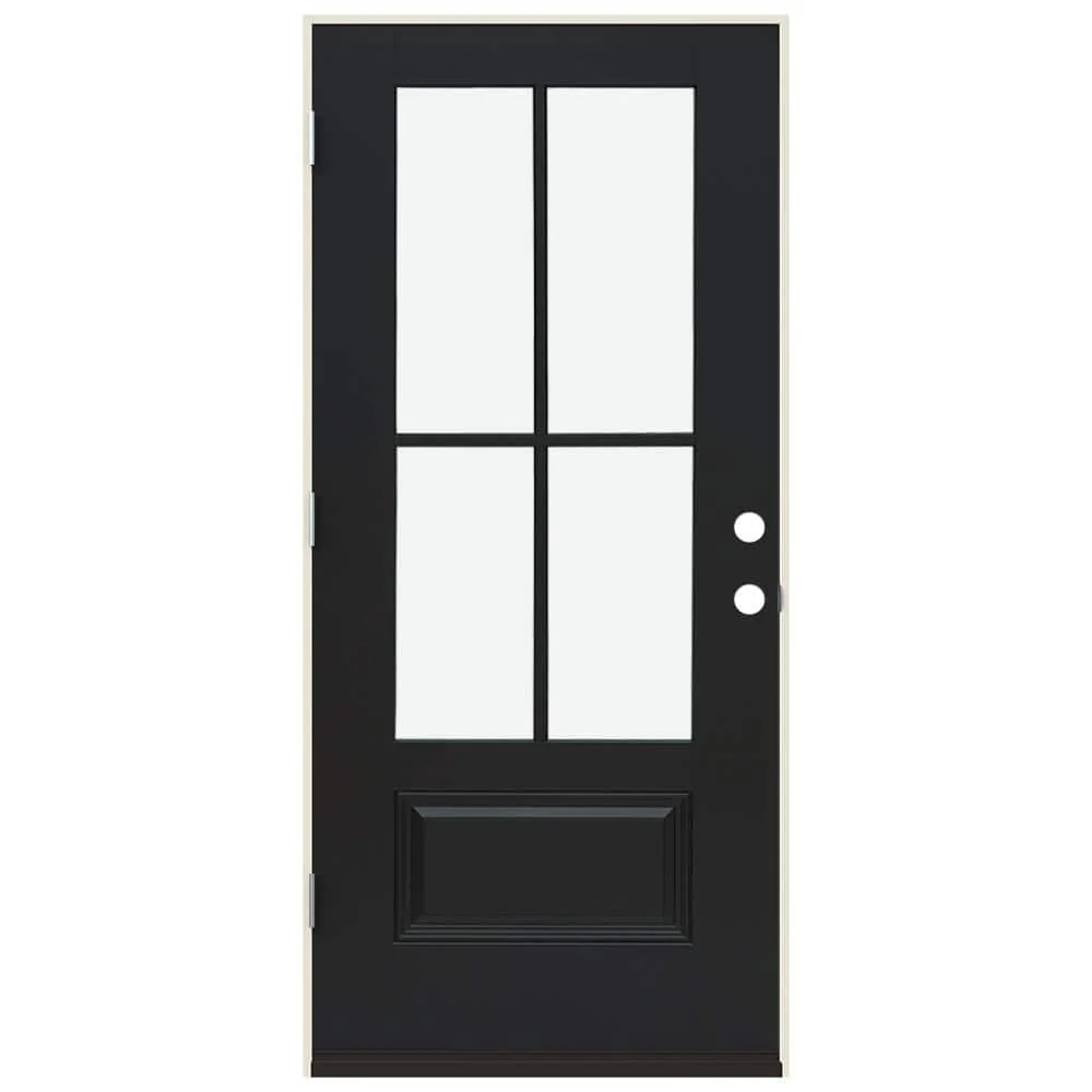JELD-WEN 36 in. x 80 in. Right-Hand 4 Lite Clear Glass Black Painted Fiberglass Prehung Front Door with Brickmould - Image 6