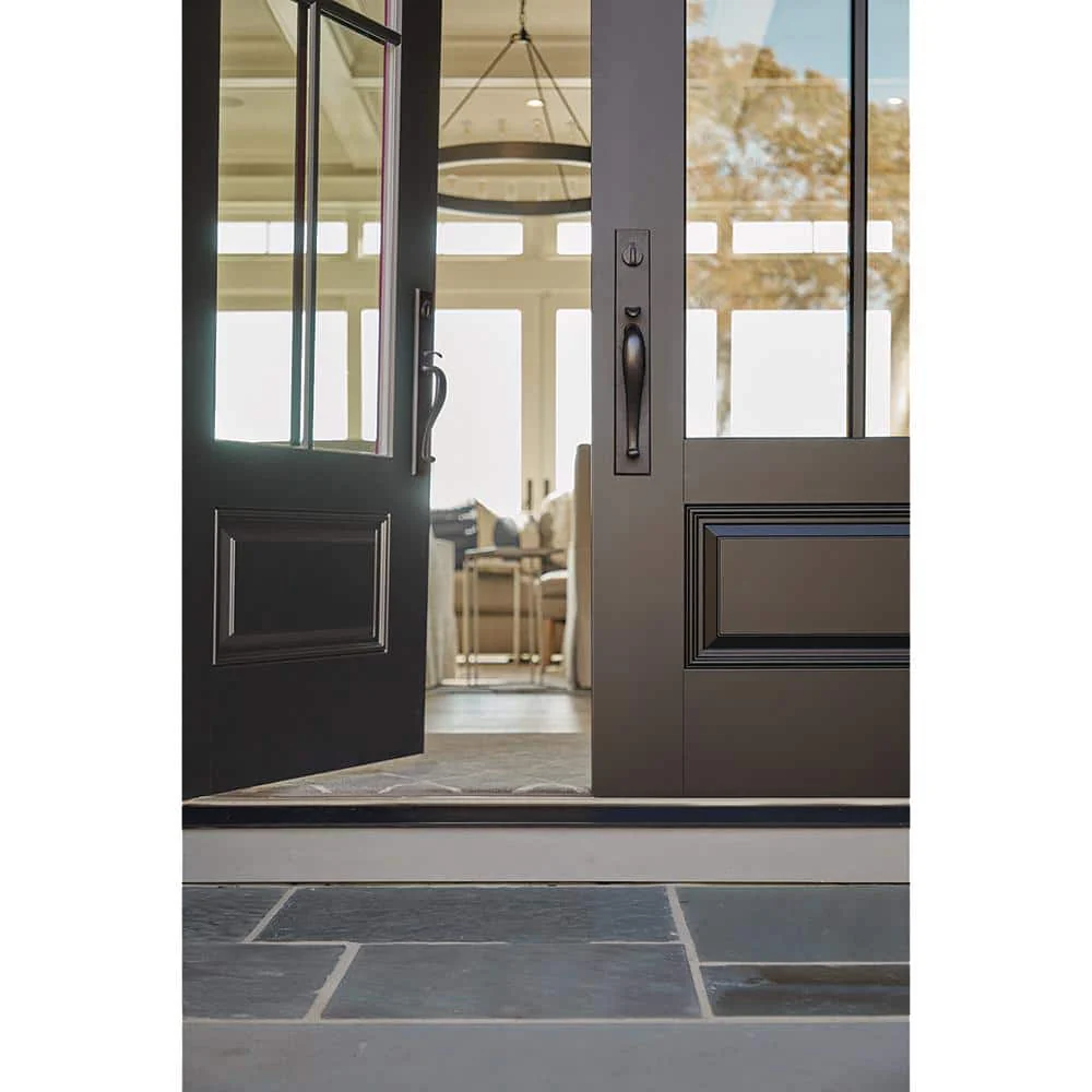 JELD-WEN 36 in. x 80 in. Right-Hand 4 Lite Clear Glass Black Painted Fiberglass Prehung Front Door with Brickmould - Image 7