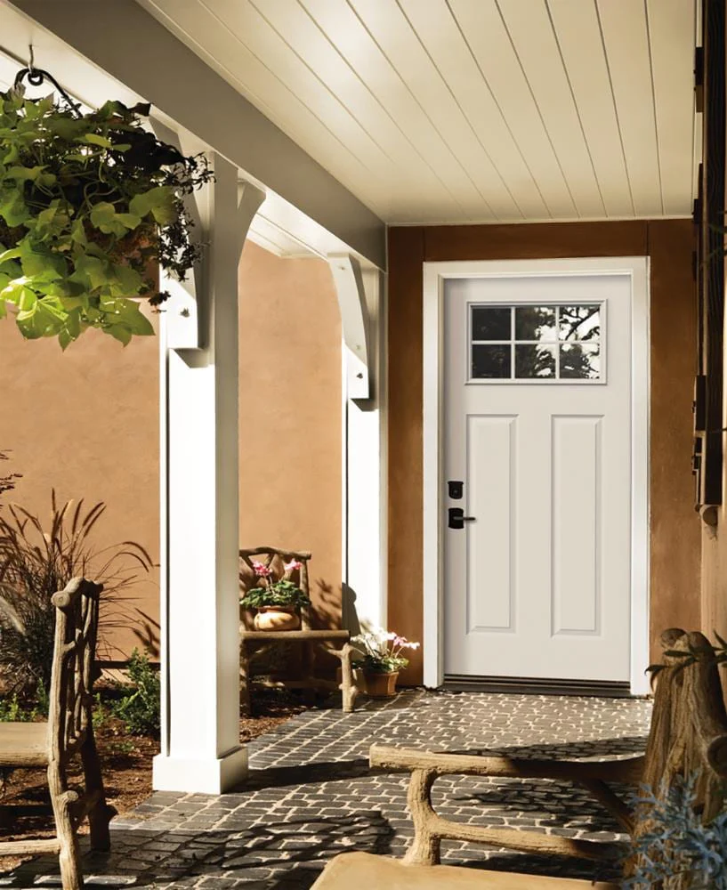 JELD-WEN 36-in x 80-in Steel Craftsman Right-Hand Inswing Primed Prehung Single Front Door - Image 4