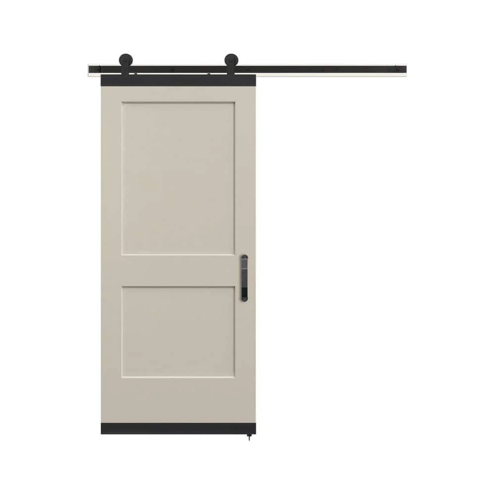 JELD-WEN 36 in. x 84 in. Monroe Primed Smooth Molded Composite MDF Barn Door with Rustic Hardware Kit