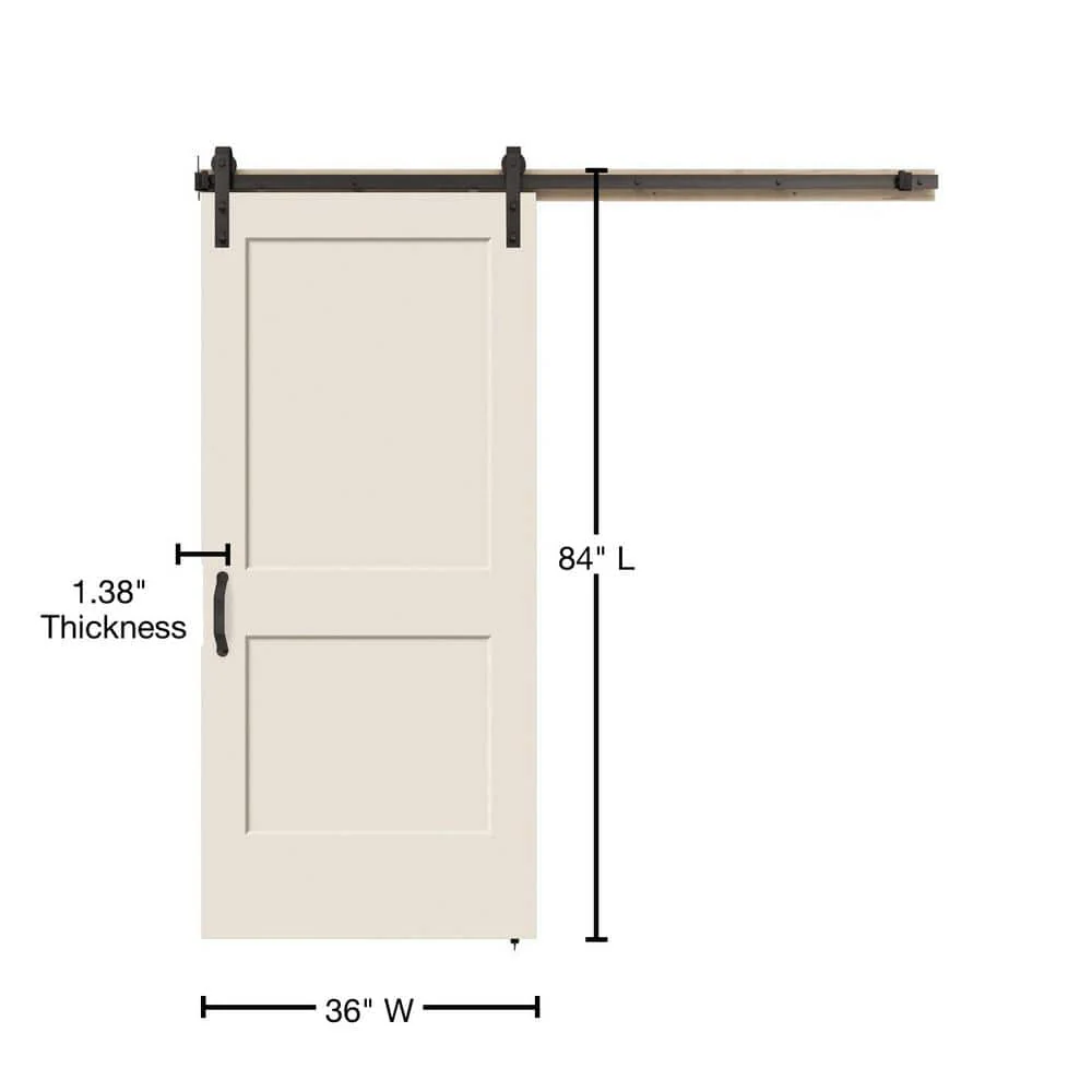 JELD-WEN 36 in. x 84 in. Monroe Primed Smooth Molded Composite MDF Barn Door with Rustic Hardware Kit - Image 2